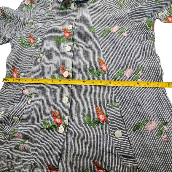 JOHN•MARK Blue & White Striped Linen Floral Embroidered Tunic Size S - Picture 10 of 16